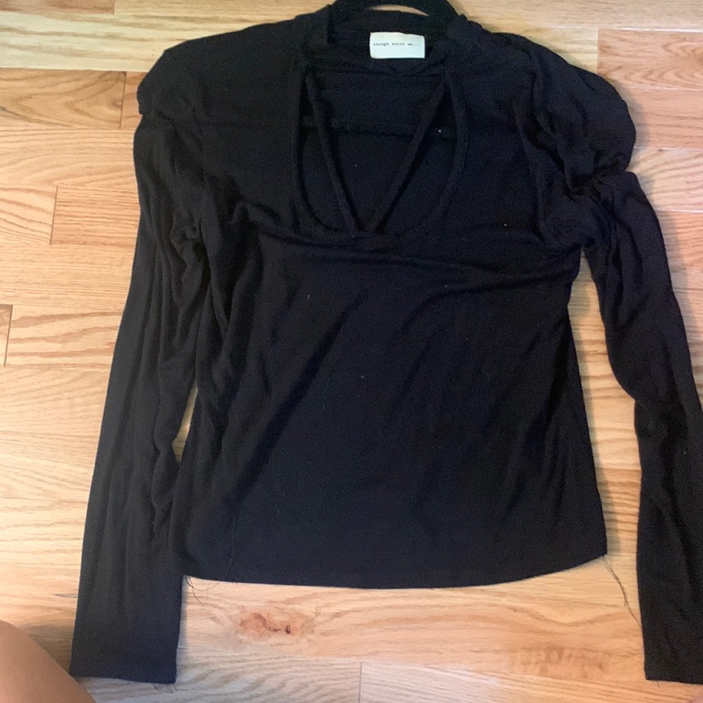 Black long sleeve with chocker and crossover detail.